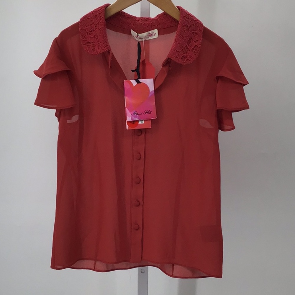 Alannah Hill Sheer Blouse Size 6 Red NWT